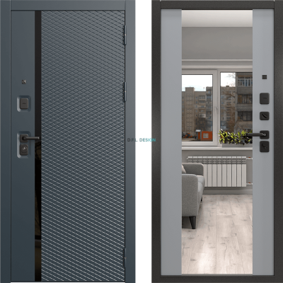 Входная дверь EPorta Нокс Люкс 158 Н шагрень черная мягкая / M дорсум 7.1 серая