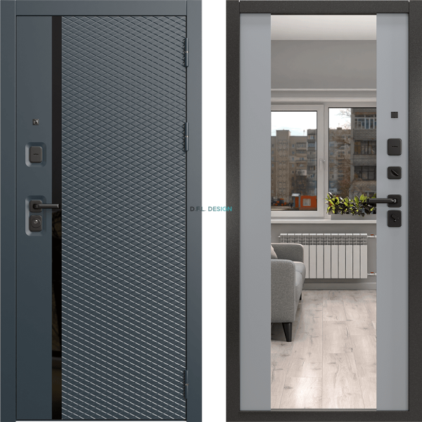 Входная дверь EPorta Нокс Люкс 158 Н шагрень черная мягкая / M дорсум 7.1 серая