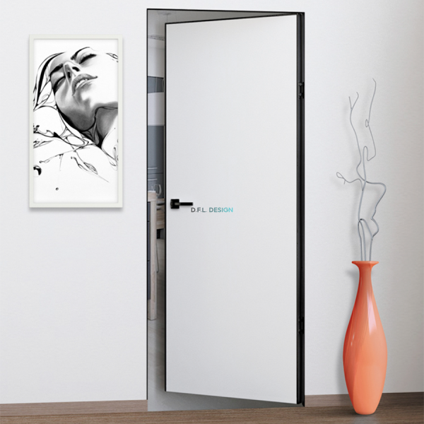 Дверь Stabile Porte Фьюжн REVERS кромка AL черная с 3-х сторон белый грунт