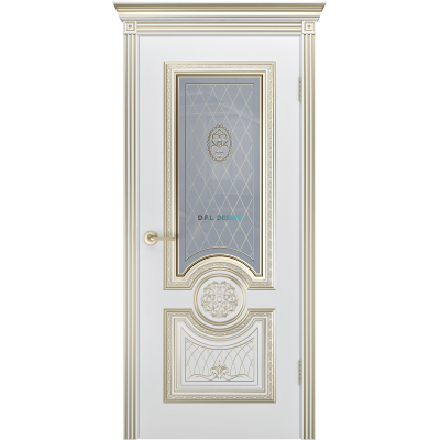 Дверь BP-Doors Гамма Корона B1 ДО2 Белая эмаль с патиной Золото